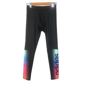 Adidas Leggings Girls Size XL Rainbow Spellout Logo Gym Athletic Sportswear‎